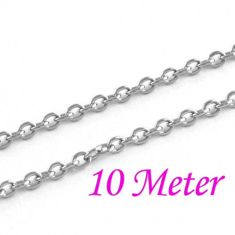 Leisure-Beads - 10m Edelstahl Gliederkette 3x2x0,5mm silberfarben - Schmuckzubehör