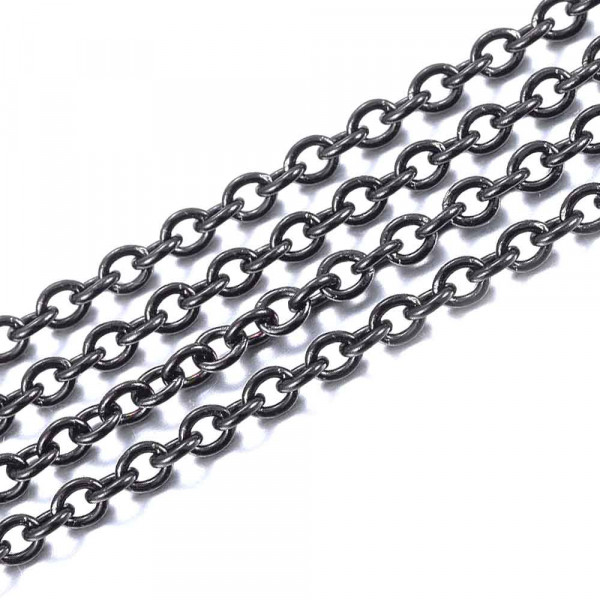 1m schwarze Edelstahl Kette 3x2,4mm Gliederkette - Schmuckzubehör Edelstahl - Leisure-Beads DIY
