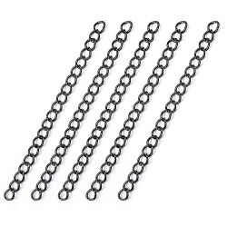 Leisure-Beads - 10x 4,5-5cm schwarze Edelstahl Verlängerungskette 4x3x0,6mm - Schmuckzubehör