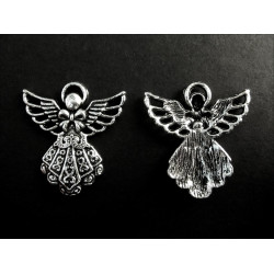 2x Weihnachtsengel silberfarbene Schmuckanhänger ca. 23x26mm - Schmuckzubehör