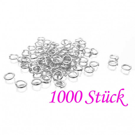 Leisure-Beads - 1000x Edelstahl Biegering 4mm x 0,6mm silberfarben Bindering - Schmuckzubehör