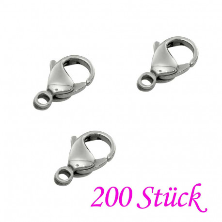 Leisure-Beads - 200x Edelstahl 316 Karabinerhaken 10mm glatter silberfarben Verschluss - Schmuckzubehör