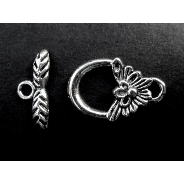 1x Knebelverschluss Blume silberfarben Ringteil 16x18mm Toggle - Schmuckzubehör Schmuckverschluss