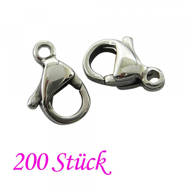 200x Edelstahl 316 Karabinerhaken 9mm glatter silberfarben Verschluss - Schmuckzubehör - Leisure-Beads DIY