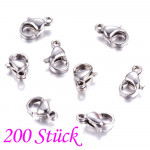 200x Edelstahl Karabinerhaken 10mm hochglanz silberfarben Verschluss - Schmuckzubehör