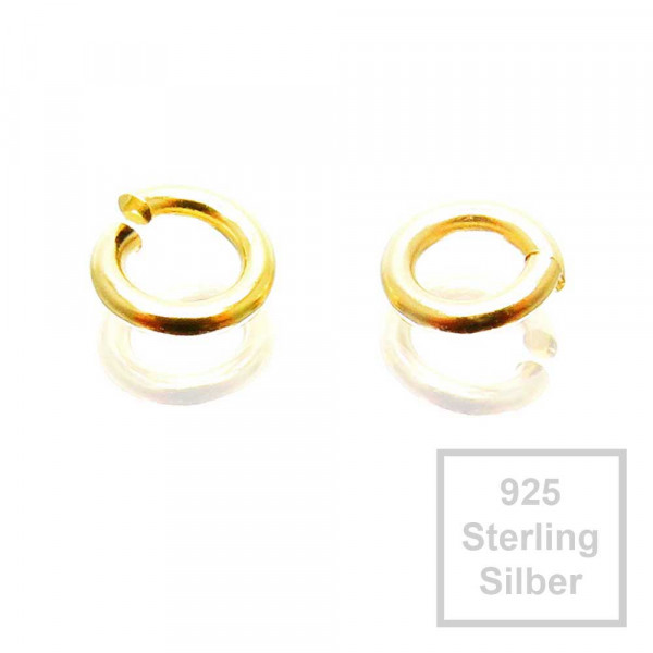 2x 925er Biegeringe 3mm x 0,6mm vergoldet Sterling Silber Binderinge - Schmuckzubehör Biegering - Leisure-Beads DIY