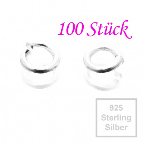 Leisure-Beads - 100x 925er Biegering 3mm x 0,6mm Sterling Silber rund Binderinge - Schmuckzubehör