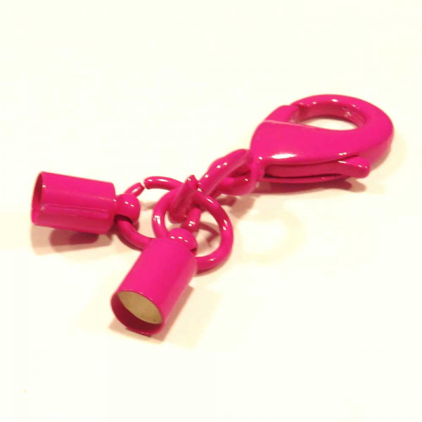 1x pink Endkappe Verschluss Innen 4,2mm zum Einkleben mit 23mm Karabiner - Schmuckzubehör Endkappe - Leisure-Beads DIY