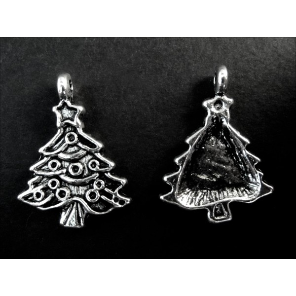 2x Weihnachtsbaum Anhänger 24x17mm X-Mas silberfarbener Schmuckanhänger - Schmuckzubehör Weihnachten - Leisure-Beads DIY