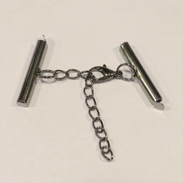 1x gunmetal 25mm Perlenband Verbinder Set mit Karabiner und Kettchen - Schmuckzubehör - Leisure-Beads DIY