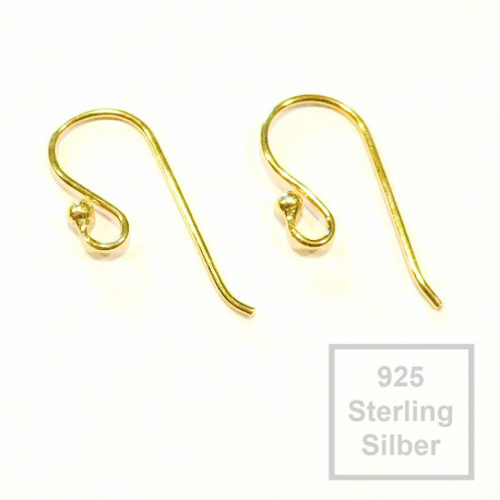 Leisure-Beads - 2x vergoldete 925 Sterling Silber Ohrhaken 20x12mm - Schmuckzubehör