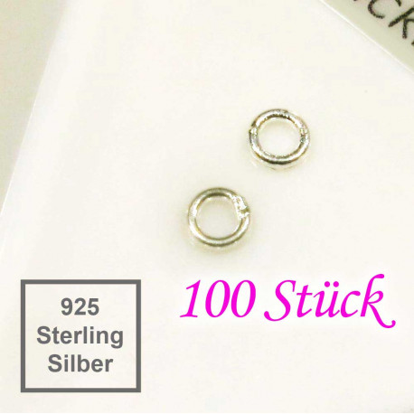 Leisure-Beads - 100x 925er Ring 4mm x 0,9mm geschlossen Sterling Silber Binderinge - Echtsilber Schmuckzubehör
