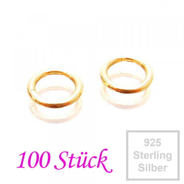 100x 925er Biegeringe 5mm x 0,7mm vergoldet Sterling Silber Binderinge - Schmuckzubehör - Leisure-Beads DIY