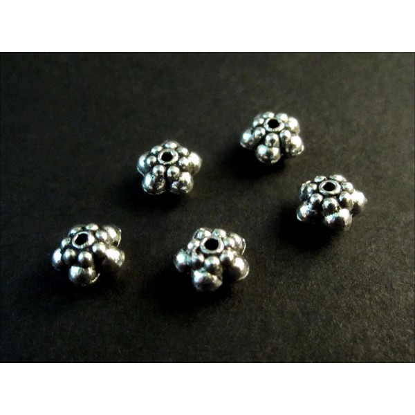 5x filigrane Metallperlen 6x3mm silberfarben Metallspacer - Schmuckzubehör Metallperle