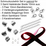 Halsband Set 10mm mit weinrotem Samtband und silberfarben - Schmuckzubehör