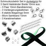 Halsband Set 10mm mit dunkelgrünem Samtband und silberfarben - Schmuckzubehör