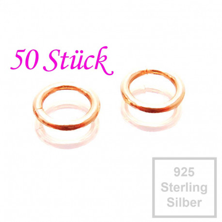 Leisure-Beads - 50x 925er Biegeringe 5mm x 0,7mm rosevergoldet Sterling Silber Binderinge - Schmuckzubehör