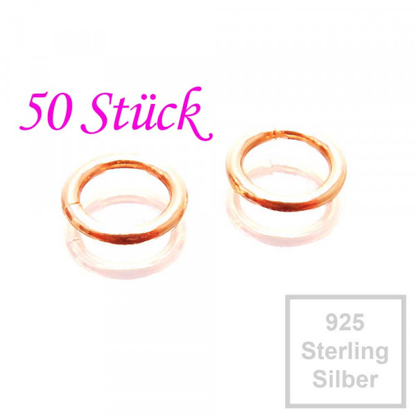 50x 925er Biegeringe 5mm x 0,7mm rosevergoldet Sterling Silber Binderinge - Schmuckzubehör - Leisure-Beads DIY