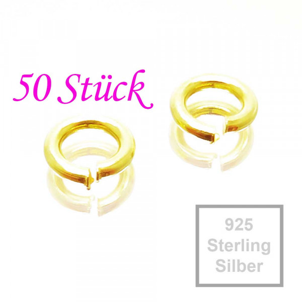 50x 925er Biegeringe 5mm x 0,7mm vergoldete Sterling Silber Binderinge - Schmuckzubehör - Leisure-Beads DIY