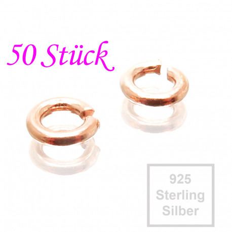 Leisure-Beads - 50x 925er Biegeringe 4,5mm x 1mm rosevergoldet Sterling Silber Binderinge - Schmuckzubehör