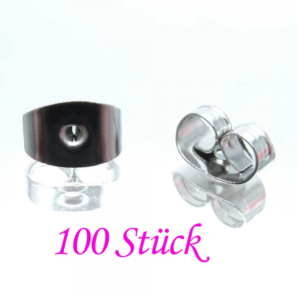 100x Edelstahl Ohrstopper 6x4mm silberfarben für Ohrringe - Schmuckzubehör - Leisure-Beads DIY
