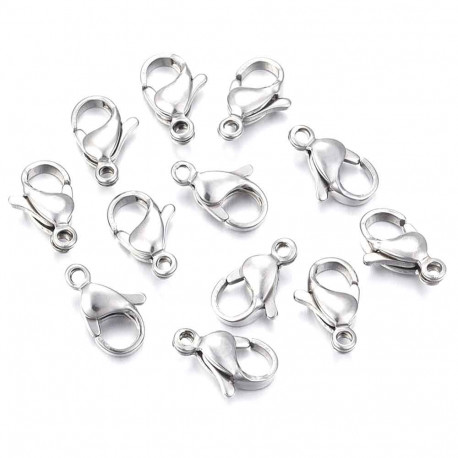 Leisure-Beads - 10x Edelstahl 316 Karabinerhaken 10mm silberfarben hochglanz Verschluss - Schmuckzubehör