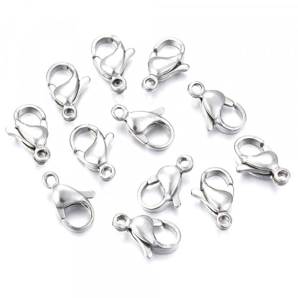 10x Edelstahl 316 Karabinerhaken 10mm silberfarben hochglanz Verschluss - Schmuckzubehör - Leisure-Beads DIY