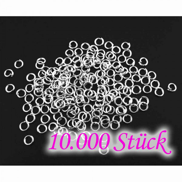 10.000 x Edelstahl Biegering 3mm x 0,6mm runder silberfarben Bindering - Schmuckzubehör - Leisure-Beads DIY