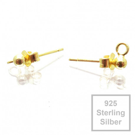 Leisure-Beads - 2x 925er Ohrstecker 12x3mm vergoldet mit Öse und 925er Stoppern - Schmuckzubehör