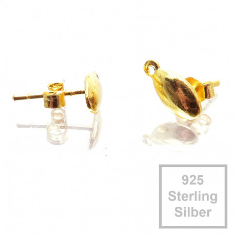 Leisure-Beads - 2x 925er Ohrstecker 10x5x12mm vergoldet mit Öse und Stoppern - Schmuckzubehör