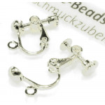 2x hellsilberfarben Ohrclips 17x14mm zum Clippen und Drehen - Schmuckzubehör Ohrclips basteln