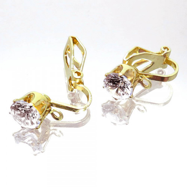 2x goldfarbene Ohrclips 17x6,5mm mit Zirkonia - Schmuckzubehör Ohrclips - Leisure-Beads DIY