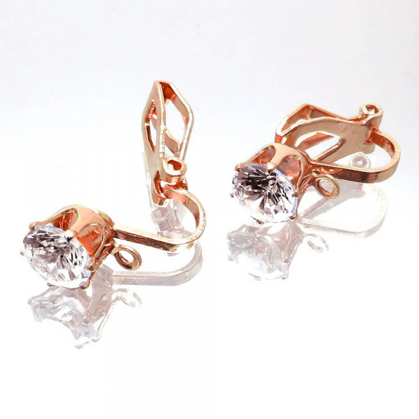2x rosegoldfarbene Ohrclips 17x6,5mm mit Zirkonia - Schmuckzubehör Ohrclips - Leisure-Beads DIY