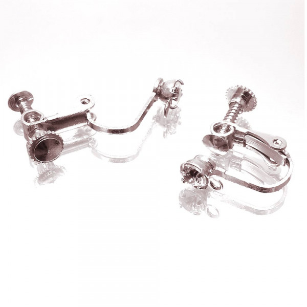 2x silberfarbene Ohrclips 16,5x13x5mm mit Zirkonia zum Clippen und Drehen - Schmuckzubehör Ohrclips - Leisure-Beads DIY