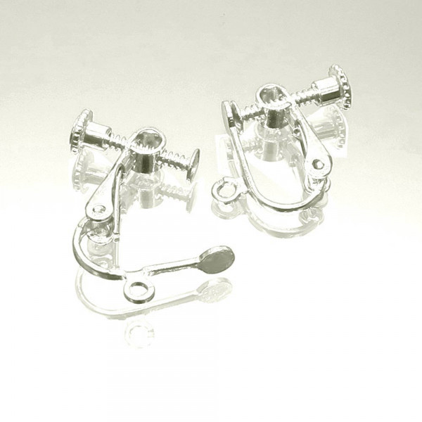 2x hellsilberfarben Ohrclips 13x15mm zum Clippen und Drehen - Schmuckzubehör Ohrclips - Leisure-Beads DIY