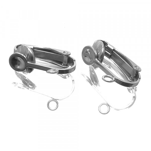 2x Edelstahl Ohrclips 16x13x7,5mm mit Öse silberfarben - Schmuckzubehör zum Ohrclips basteln - Leisure-Beads DIY