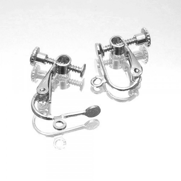 2 silberfarbene Ohrclips 14x17mm zum Clippen und Drehen - Schmuckzubehör Ohrclips - Leisure-Beads DIY