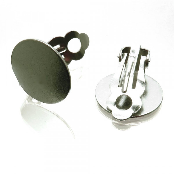 2x Edelstahl Ohrclips 14mm zum Bekleben silberfarben - Schmuckzubehör Ohrclips - Leisure-Beads DIY