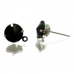 2x Strass Ohrstecker 18x11x8mm schwarz mit silberfarben mit Öse - Schmuckzubehör Ohrringe basteln