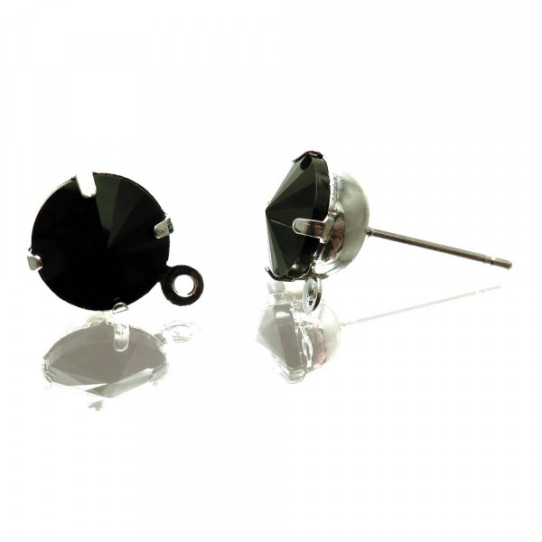 2x Strass Ohrstecker 18x11x8mm schwarz mit silberfarben mit Öse - Schmuckzubehör Ohrringe basteln - Leisure-Beads DIY