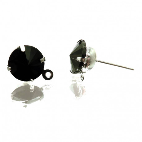 Leisure-Beads - 2x Strass Ohrstecker 18x11x8mm schwarz mit hellsilberfarben mit Öse - Schmuckzubehör Ohrringe basteln