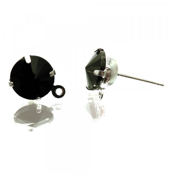 2x Strass Ohrstecker 18x11x8mm schwarz mit hellsilberfarben mit Öse - Schmuckzubehör Ohrringe basteln - Leisure-Beads DIY