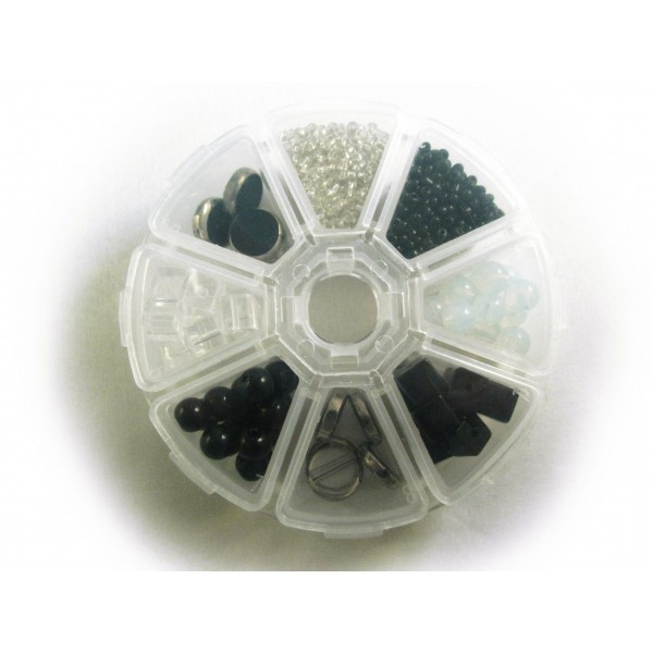 Box mit schwarz weissem Perlenmix aus Glas und Glas - Schmuckzubehör Set