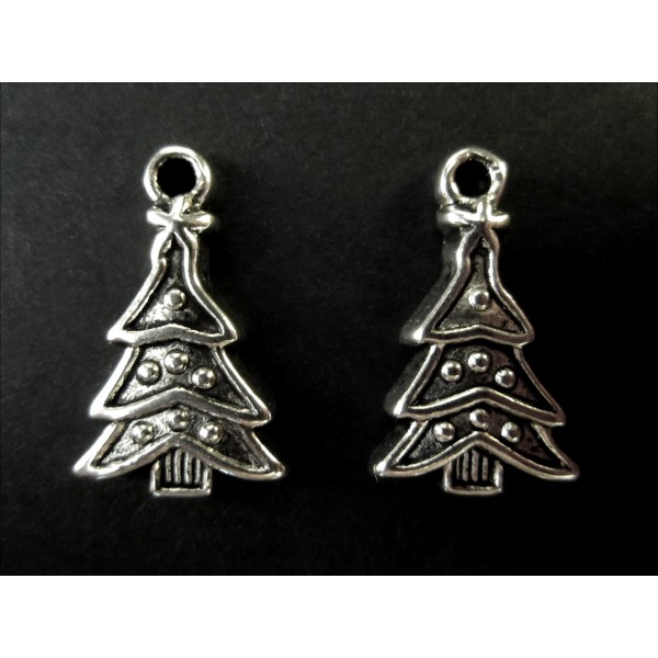 2x Weihnachtsbaum Anhänger 23x14mm X-Mas silberfarbener Schmuckanhänger - Schmuckzubehör Weihnachten - Leisure-Beads DIY