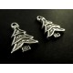 2x Weihnachtsbaum Anhänger (2) ca. 23x14mm X-Mas silberfarbener Schmuckanhänger - Scvhmuckzubehör