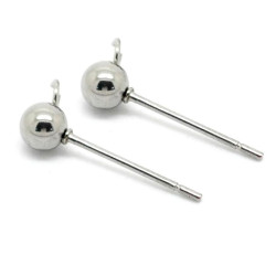 Leisure-Beads - 2x Edelstahl Ohrstecker Kugel 4mm mit Öse und Stopper - Schmuckzubehör Ohrringe