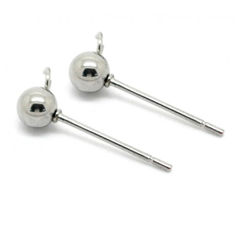 Leisure-Beads - 2x Edelstahl Ohrstecker Kugel 4mm mit Öse und Stopper - Schmuckzubehör Ohrringe