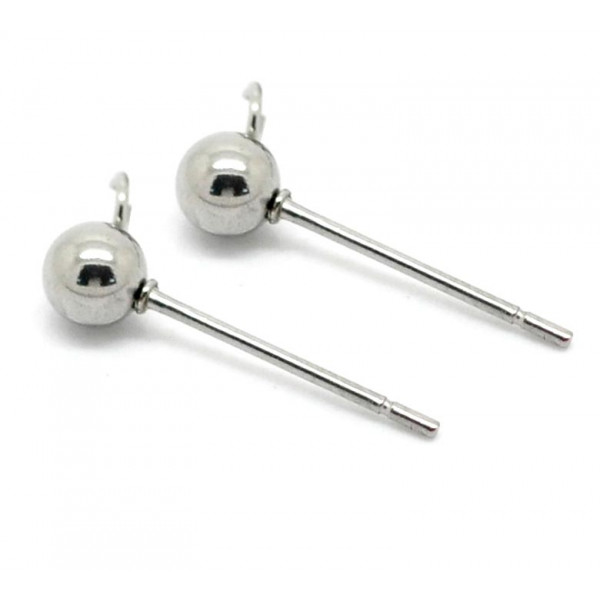 2x Edelstahl Ohrstecker Kugel 4mm mit Öse und Stopper - Schmuckzubehör Ohrringe - Leisure-Beads DIY