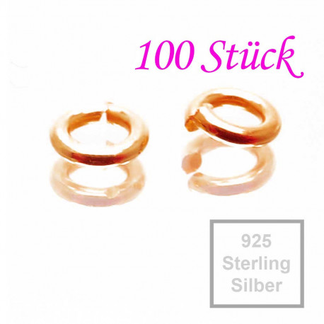 Leisure-Beads - 100x 925er Biegeringe 4,5mm x 1mm rosevergoldet Sterling Silber Binderinge - Schmuckzubehör