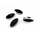 4x Schwarze Fensterperle 18x10x5mm oval Silberrahmen - Schmuckzubehör